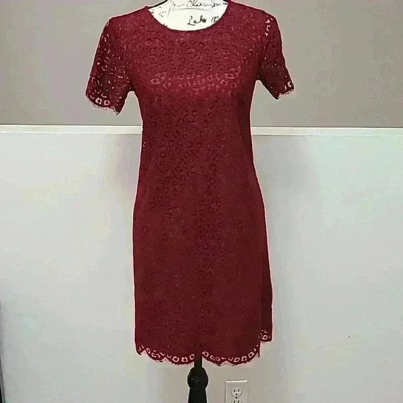 Ann Taylor lace burgundy sheath shift dress - Picture 1 of 3
